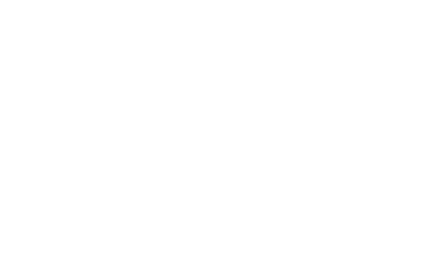 A large white "C" overlays a horizontal black rectangular band, revealing a detailed white city skyline at the band's right end; overall composition sits on a black background.